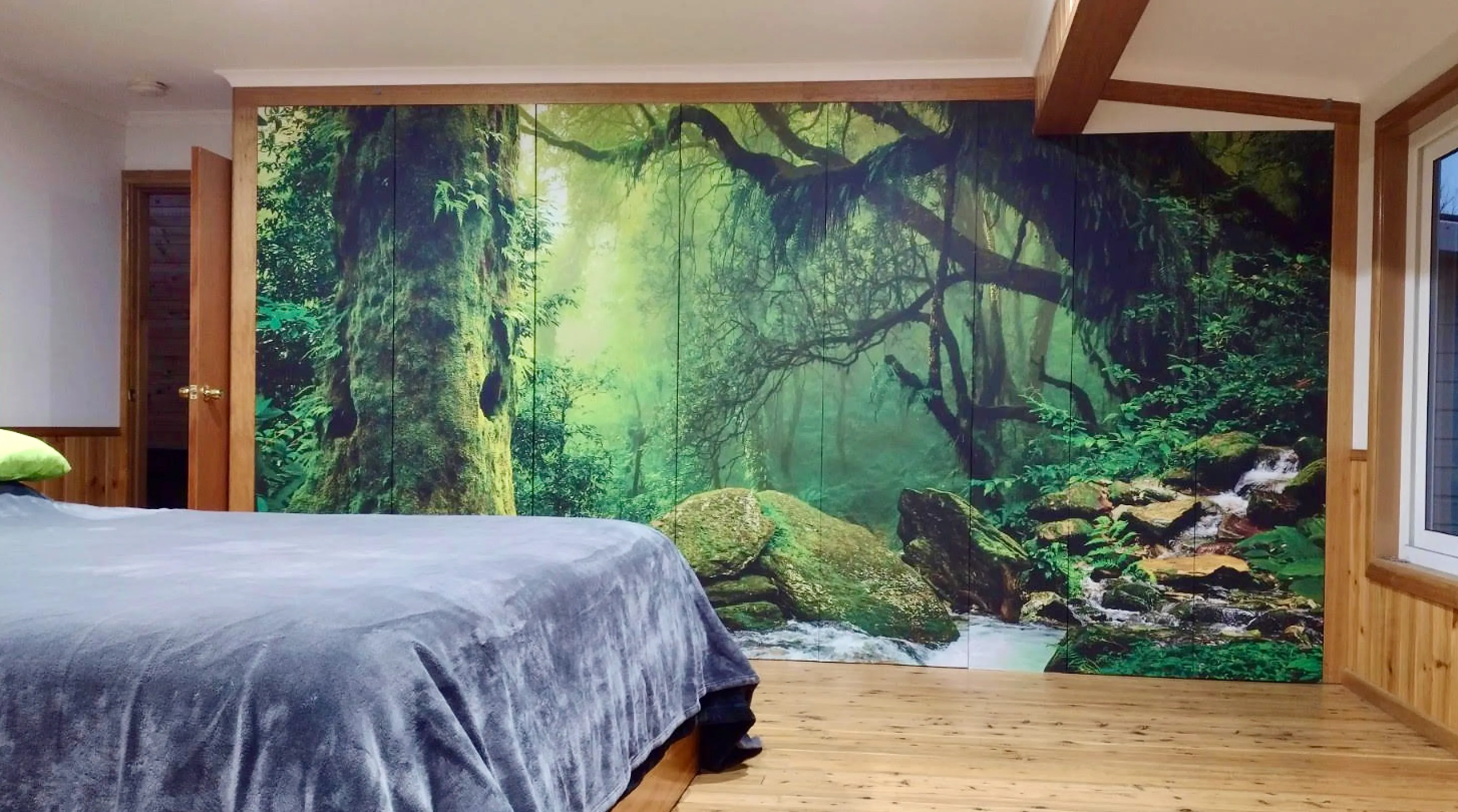 Self-adhesive wallpaper on bedroom wardrobe doors